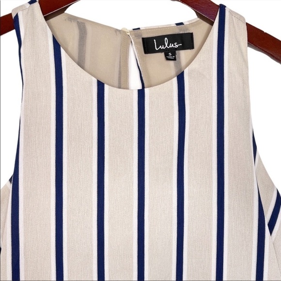 LULU’S Mini Broad Horizons Striped Shift Dress Size Small in Tan and Navy Stripe - Picture 6 of 15